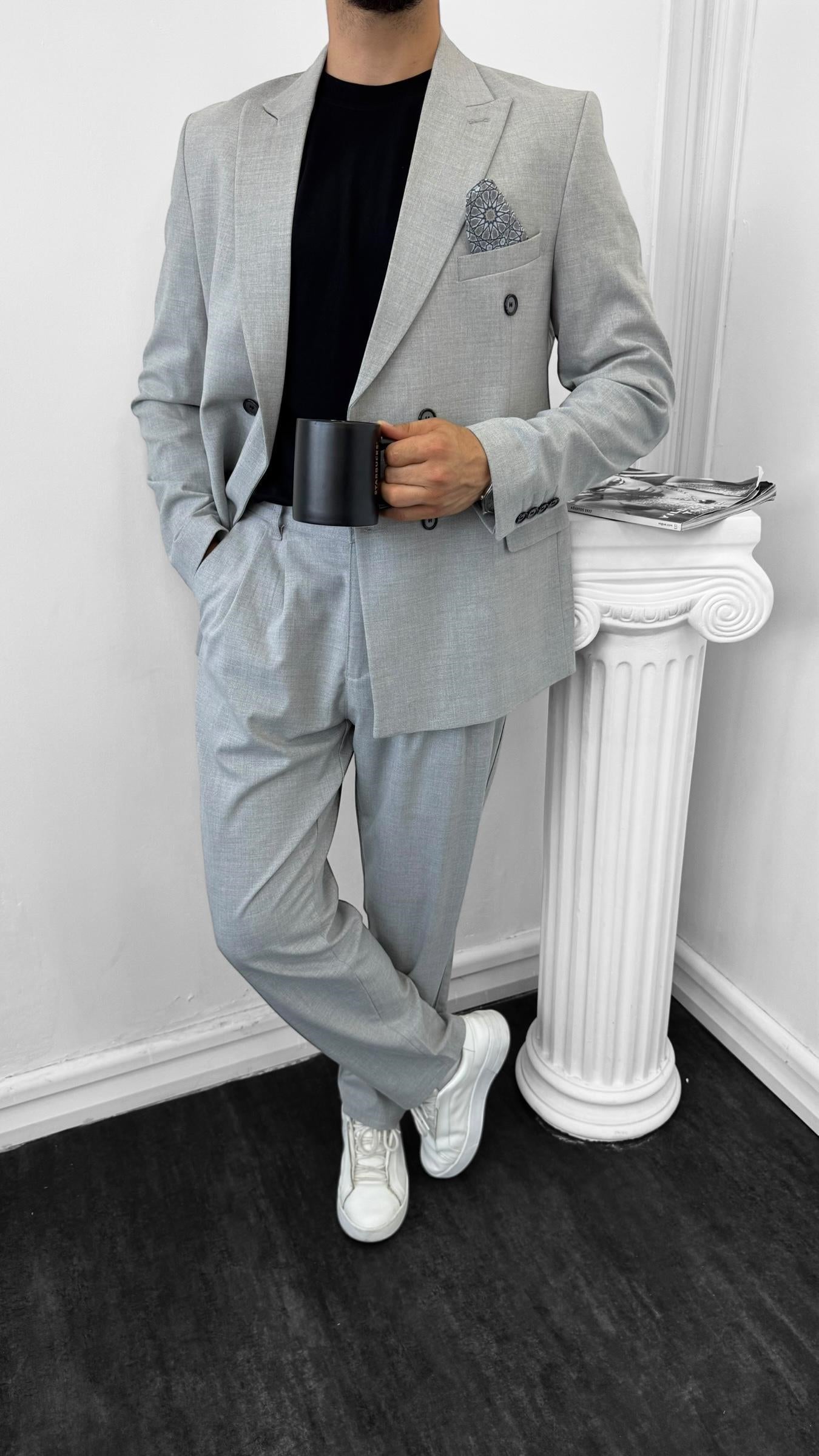 Luxury Kruvaze Takım Elbise Baggy Gri