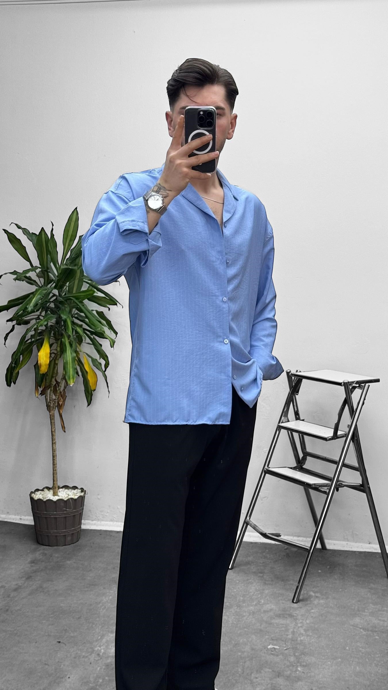 MR Çizgili Oversize Gömlek Bebe Mavi
