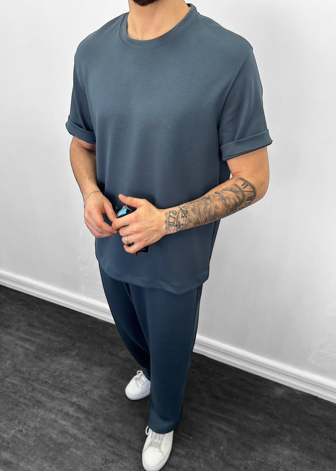 Oysho Kumaş Oversize Tişörtlü Takım İndigo Mavi