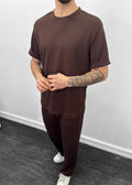 Oysho Kumaş Oversize Tişörtlü Takım Kahverengi