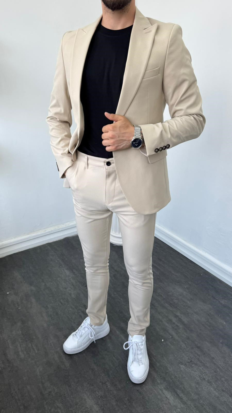 Tek Düğme Klasik Takım Elbise Krem